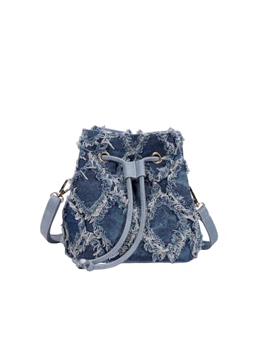 Verdusa Women's Mini Rhinestone Faux Pearl Decor Drawstring Chain Bucket Bag Crossbody Bag