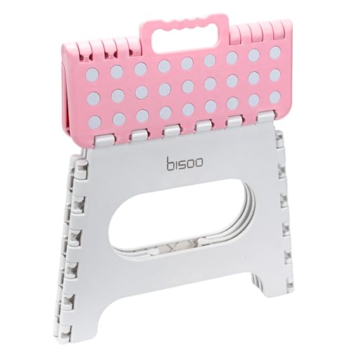 Bisoo Taburete Plegable 22 cm para Baño, Cocina, Autocaravana - Escalon Infantil para Niños - Portatil, Antideslizante, Seguro, Práctico - Soporta hasta 120 Kg - Rosa