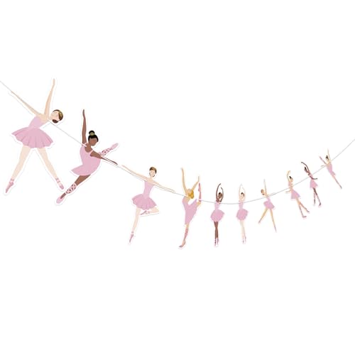 Hooqict Happy Birthday Banner Ballerina Birthday Party Decorations Ballerina Dancer Party Banner Garland Sign for Girls Women Pink Ballet Party Decorations Supplies