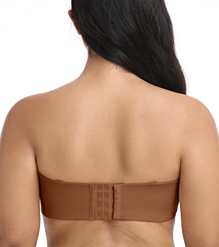 Haci Women's Unlined Strapless Bra For Plus Size Minimizer Seamless Underwire Large Bust Bandeau(Brown,38Dd) #TOP5