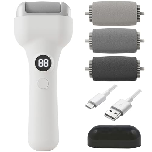 Electric Foot Callus Remover, Rechargeable Pedicure File, Waterproof Foot Scrubber File with 3 Grinding Heads, 3 Speeds Portable Feet Scraper Pedicure Kit, Ideal Gift for Dead, Hard Cracked Dry Skin