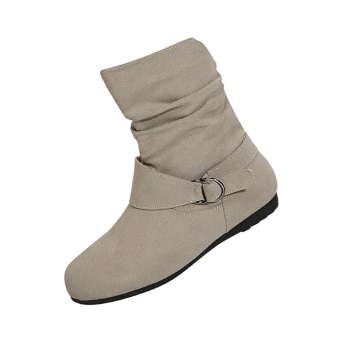Botas Mujer Invierno Rebajas Elegante Forradas Cálidas Retro Botines Otoño Botas Tacón Plano Cómodas Mujeres Botas Cortas Cabeza Redonda Zapatos Casuales Original