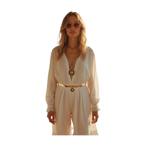 Women Gold Skinny Fashion Belt - Waist Hip Metal Elastic Band Lion Coin Charm Adjustable M L XL3