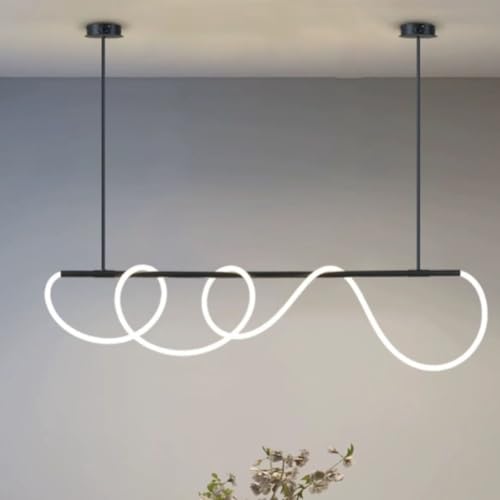 LED pendant light, spiral S-shaped neon pendant light, metal frame, warm white LED ceiling light, suitable for dining rooms, kitchen islands, living rooms, offices, bars, and home lighting (黑色)