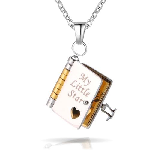My Little Star Book Necklace for Daughter,Engravable 6-Page Openable Jewelry Charm,Unique Birthday Gift for Daughter from Mom or Grandma