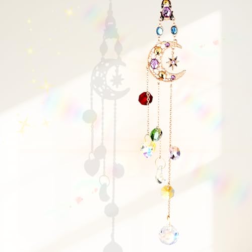 Pilyero Atrapasoles Cristal Colgante, Suncatcher, Forma de Luna, Utilizado para la Decoración en el Hogar, Oficina Y en Jardines al Aire Libre, 36cm
