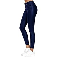 Onsoyours Leggings De PU Cuero Mujeres Cintura Alta Delgados Elástico Pantalón Imitación Cuero Pantalones Pantalón Clásico De Piel Sintética con Pantalón Acampanado para Mujer Azul M