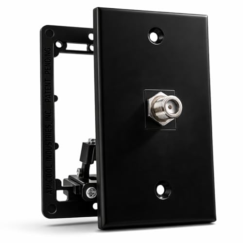 DIYTECH 1 Port Coax Cable Wall Plate Black Single Gang Coaxial F-Type Jack for TV Cable Satellite & Modem Includes Mounting Bracket