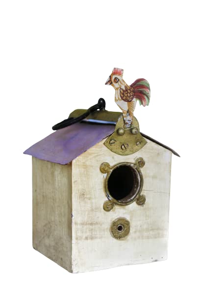 The Rustic Journey Unique Vintage Handcrafted Iron and Wood Bird House, Old Hand Made Birdhouse, Purple & Off White Hand Painted House, Home and Garden Decor
