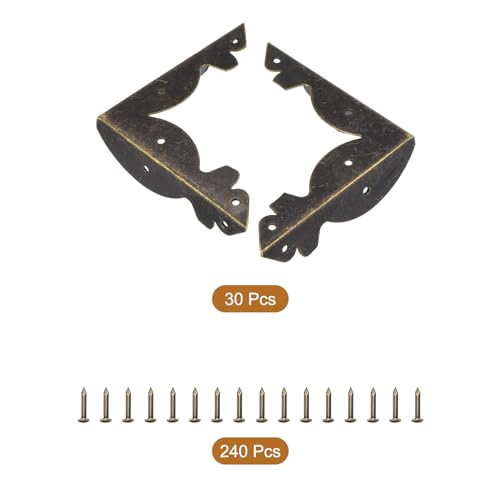 Image of uxcell 30pcs Vintage Corner Protector 2.3 inchx2.3 inchx0.6 inch Decorative Metal Edge Corner Protectors Brackets with Mounting Nails for Box Wooden Case Chest Table Desk Bronze