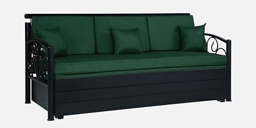 Image of 3 Seater Metal Sofa Cum Bed with Hydraulic Storage | Sofa Set for Living Room, Bedroom, Guest Room| Queen Size Convertible Sofa Bed | Comfortable Seating Sofa Peacock & Black