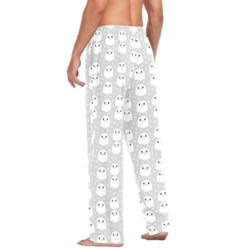 Cute Halloween Ghost Men's Pajama Pants Cotton Sleep Bottoms with Drawstring A23044434