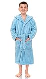 TowelSelections Big Boys’ Robe, Kids Plush Hooded Fleece Bathrobe Size 8 Sky Blue