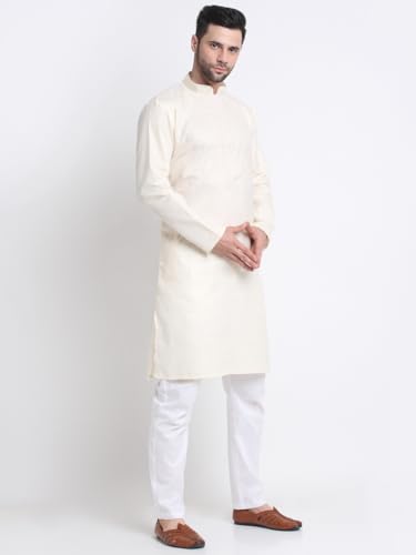 Image of KRAFT INDIA Men's Cotton Solid Kurta With Drawstring Pyjama Set