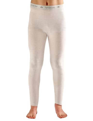 Viskin Kids Seamless Leggings with Cooling Viscose Fiber - Gentle Under Layer Pants for Boys and Girls - Moisture Managing - Skin-Friendly Comfort - 11-14 Years (Ecru)