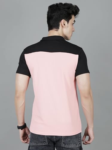 Image of London Hills Men's Loose Fit Half Sleeve Color Block Polo T-Shirt with Zip Collar | Premium Polyester Fabric | T Shirt for Man | Tshirt | Shirts Men | Tshirt for Man | Men T-Shirts