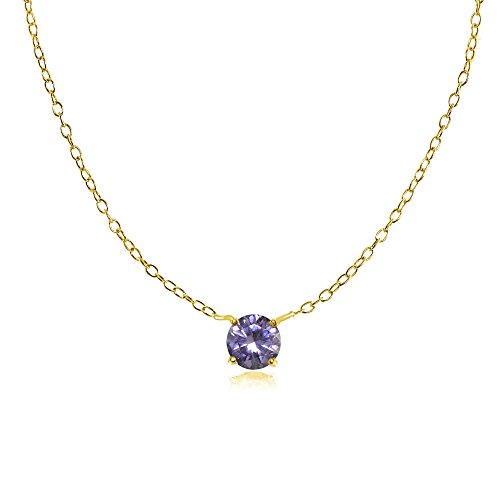 Ice Gems Yellow Gold Flashed Sterling Silver Small Dainty Round Solitaire Simulated Alexandrite Choker Necklace #TOP15