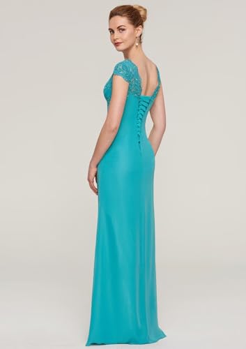 Raseal Chiffon Mother of The Bride Dresses for Wedding Cap Sleeves Applique Formal Dress RS1852