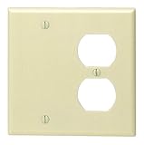 Leviton 86008 001-000 1-Duplex 1-Blank Standard Size Wall Plate, 2 Gang, 4.5 in L X 4.56 in W 0.25 in T, Standard, Ivory