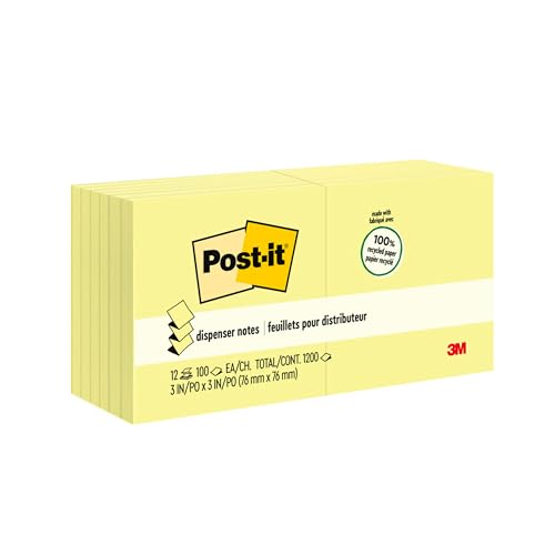 Notes pop-up recyclées Post-it Greener 7,6x7,6 cm jaune canari en lot de 12 blocs