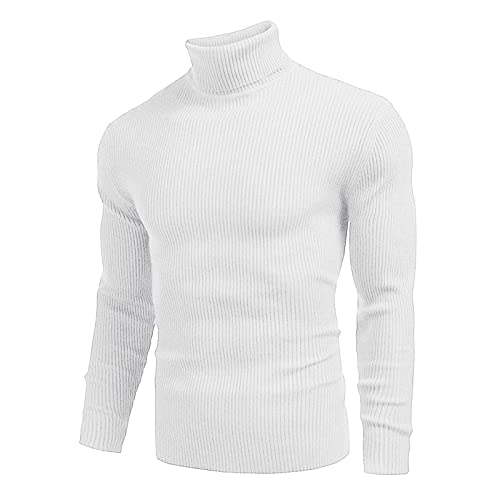 Generisch Sur Online Orden Hombre   Jersey de lana de invierno con cuello redondo, camisa a juego con cuello alto Top de transición, Blanco, L