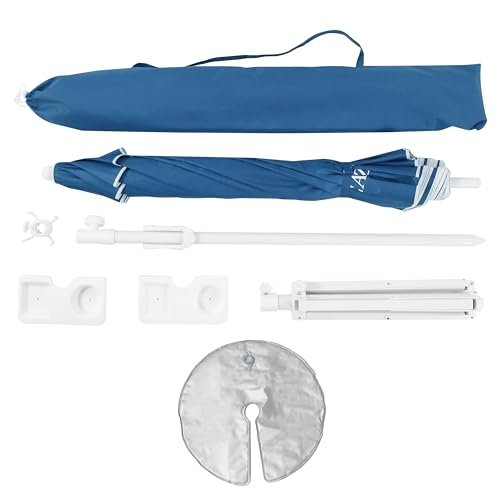 6.5ft Sun Shade Umbrella, Portable Umbrella with Stand for Sports, Water Weight Bag, Adjustable and Lightweight, Sun Protection, Blue - Image 4