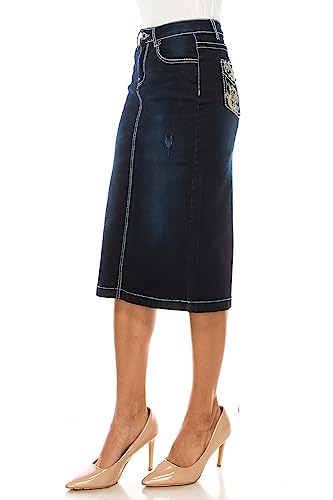 Fashion2Love Women's Juniors/Plus Size Calf - Length Stretch Denim Pencil Skirt (77856)3