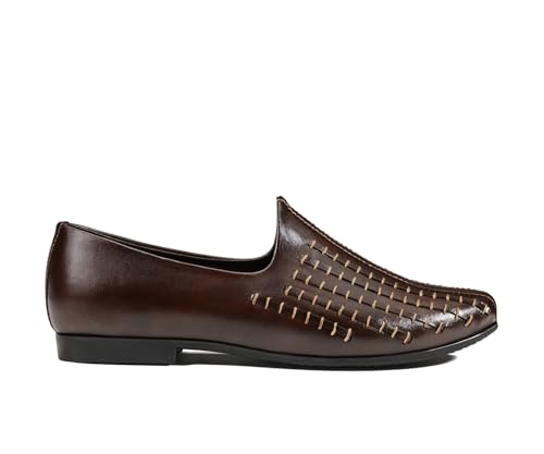 Image of LOUIS STITCH Men's Ethnic Slip On Striped Mojaris | Stylish Nagra Juti for Men | Lightweight and Comfortable Stylish Jutis and Mojaris for Kurta Pajama | LSAXNGMS