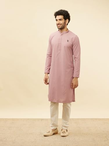 Image of Manyavar Men's Cotton Blend Self-Design Kurta Pyjama Set (2pcs)
