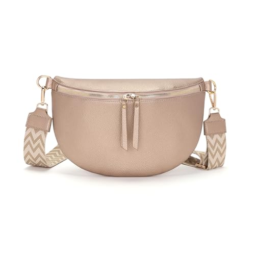 Vezluax 30x20cm Sac Banane Femme Grand Sac Bandoulière Femme Sacs Bandouliere Cuir Vegan Sacoche Élégante Cadeau avec Sangle Large Or Rose