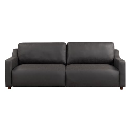 Image of Serta Glendale 90.2 inch Queen Size Wall-Hugging Convertible Sofa, Dreamcoil Comfort, Vegan Suede Fabric, Charcoal