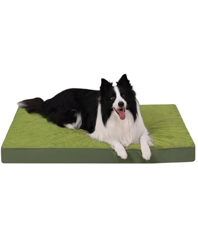 Image of KSIIA Orthopedic Dog Bed for Extra Large Dogs with Waterproof, Green, 47x29 | Deluxe Soft Plush Dog Crate Bed, Washable Pet Mat with Removable Cover & Egg Crate Foam for Extra Large Dogs Sleeping