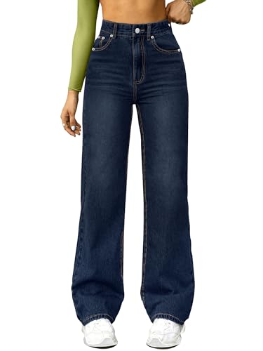 Image of FUNUCA Straight Leg Jeans for Women,High Waisted Wide Leg Loose Microelastic Boyfriend Denim Pants