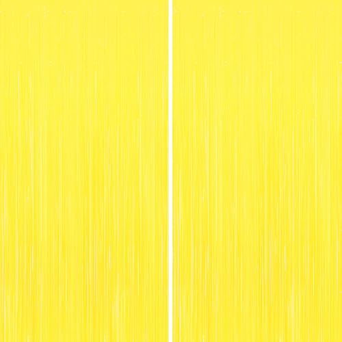 YUEXIZEXI 2 Pack Yellow Foil Fringe Curtains 3.3ft x 6.6ft Streamer Foil Curtain Tinsel Backdrop for Birthday Party Christmas Decor Wedding Engagement Baby Shower Bachelorette Party Decorations
