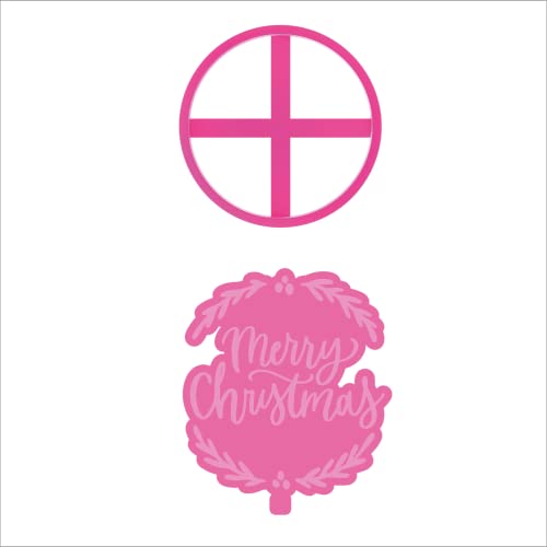 LissieLou Feliz Navidad con muérdago Cortador de galletas y sello Navidad Icing Stamp Fondant Embosser Cover