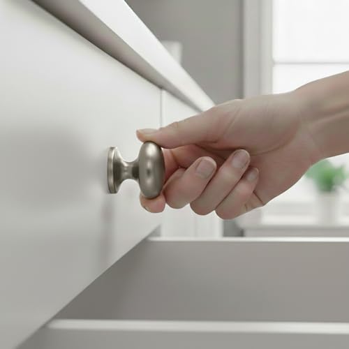 Image of trust4care 4-Pack Brushed Satin Nickel 1.5 inch Bifold Closet Cabinet Knob Pull | Large Wide Base Zinc Round Kitchen Cabinet Wardrobe Dresser Dummy Doorknobs, Furniture Pantry Sideboard Buffet Drawer Handles