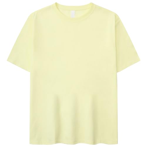 Camiseta informal de manga corta para hombre, cuello redondo, holgada, básica, de algodón, para verano, Amarillo champán, M