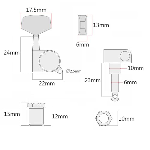 Guitar Locking tuner pegs 6 Pieces (3L + 3R Handed) Big Square Sealed tuning pegs tuners machine heads,for Acoustic or Electric Guitar 6 In Line String Key Hexagonal Handle Replacement Folk - Thumbnail 2