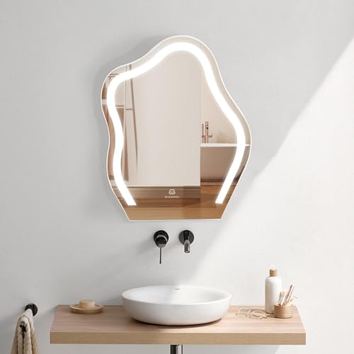 HEBJE Espejo Inteligente Yunduo Espejo De Baño con Espejo Inteligente LED Aplique Espejo Baño,Interruptor Tactil + Regulable + 3 Colores + Función De Memoria(Size:55LX43Wcm,Color:Blanco)