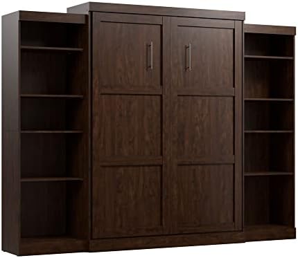 Bestar Pur Queen Murphy Bed and 2 Shelving Units, 115-inch Space-Saving Sleeping Arrangement with Storage in Chocolate