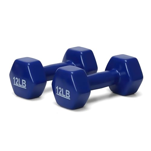 Image of Amazon Basics Vinyl 12 Pound Dumbbells - Set of 2, Blue