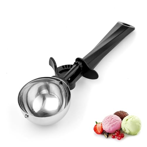 Cuchara para Helado de Acero Inoxidable con Liberador, Mango Ergonómico, 90 ml (6 Cucharadas), para Hacer Bolas de Helado, Repostería y Hornear