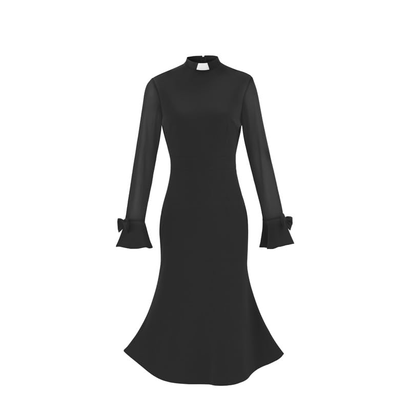 Clergy Dresses for Women Church Dresses for Minister Vintage Wear to Work with Tab Collar