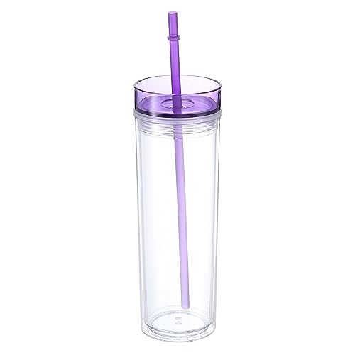 Uxcell Skinny Acrylic Tumbler with Lid and Straw, 16 Oz Reusable Double Wall Cups