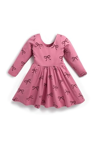 monica + andy Let's Dance Dress, Size 8, Pink Ribbons, Organic Kids Clothes for Girls, Long Sleeve, Sustainable Super Soft Fabric, Sizes for Kids, Toddler & Infant