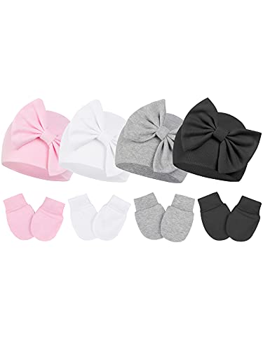 Image of Century Star Newborn Girls Hats Baby Hat and Mitten Set Big Bow Knit Infant Headbands Winter Baby Hat for Girls