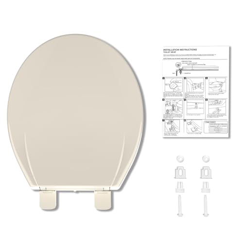 Toilet Seat Round,Toilet Seat with Quick-Release And Quick-Attach, Plastic Toilet Seat with Soft Close,Easy Install and Clean - Fits Most Round Toilets Almond