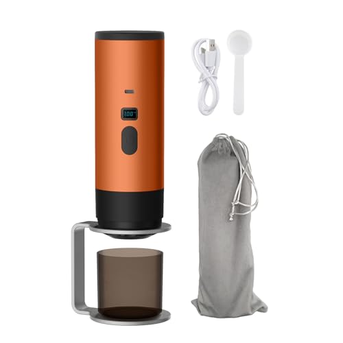 Ultimate Portable Espresso Maker: 15Bar USB-C Rechargeable, One-Touch Mini Coffee Machine for Capsules & Grounds, Ideal for Camping, Travel, Car & Office (Orange)