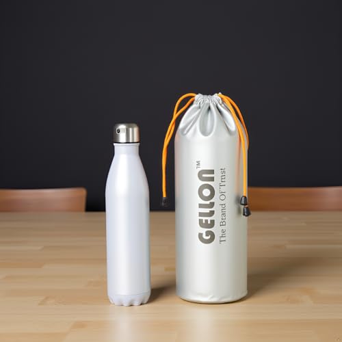 Image of Gellon Bottle Cover In Umbrella Cloth For 750 ML, 1 L to 1.5 Litre Water Proof Drawstring Closer For Travel, Hiking, Office & School Kids In Black Color (Silver)