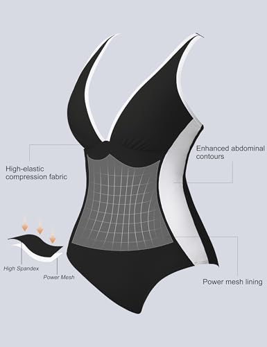 SUUKSESS Women One Piece Swimsuit Slimming Tummy Control Deep V Neck Bathing Suit2